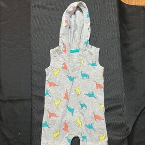 Gray Hooded Dinosaur Print Romper